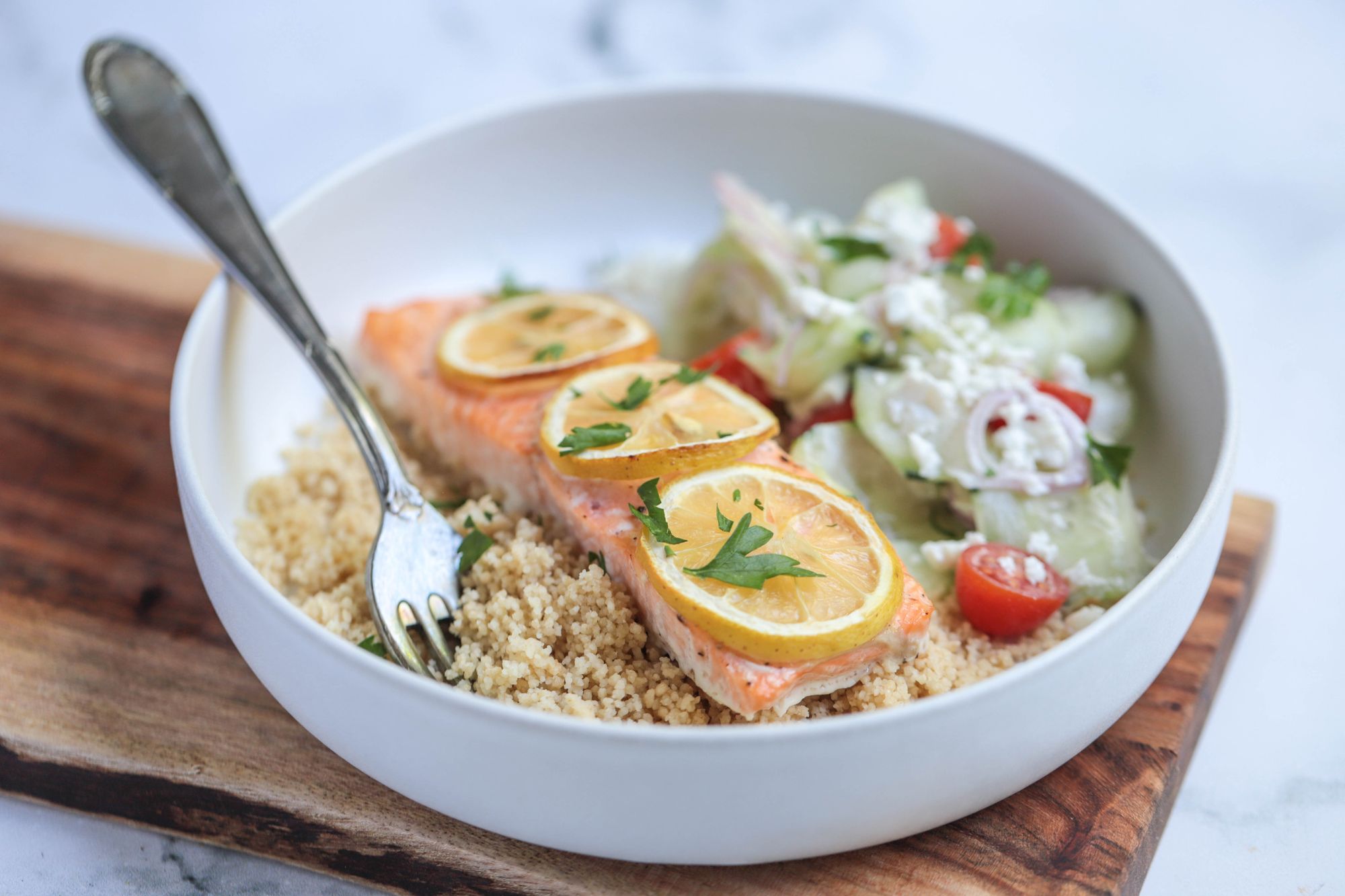 Mediterranean Salmon with Greek Salad & Couscous