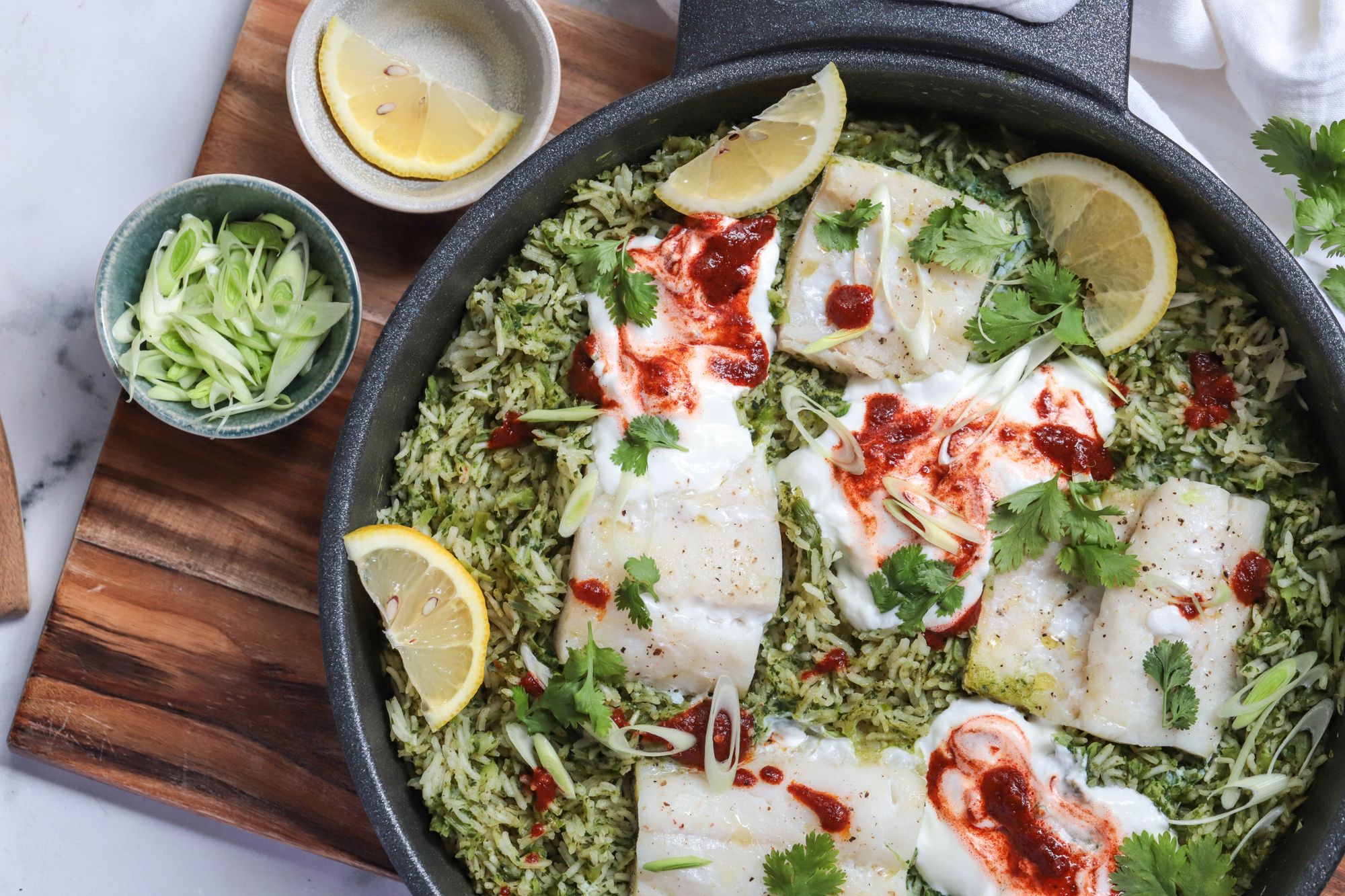 One-Pan Green Rice & Fish